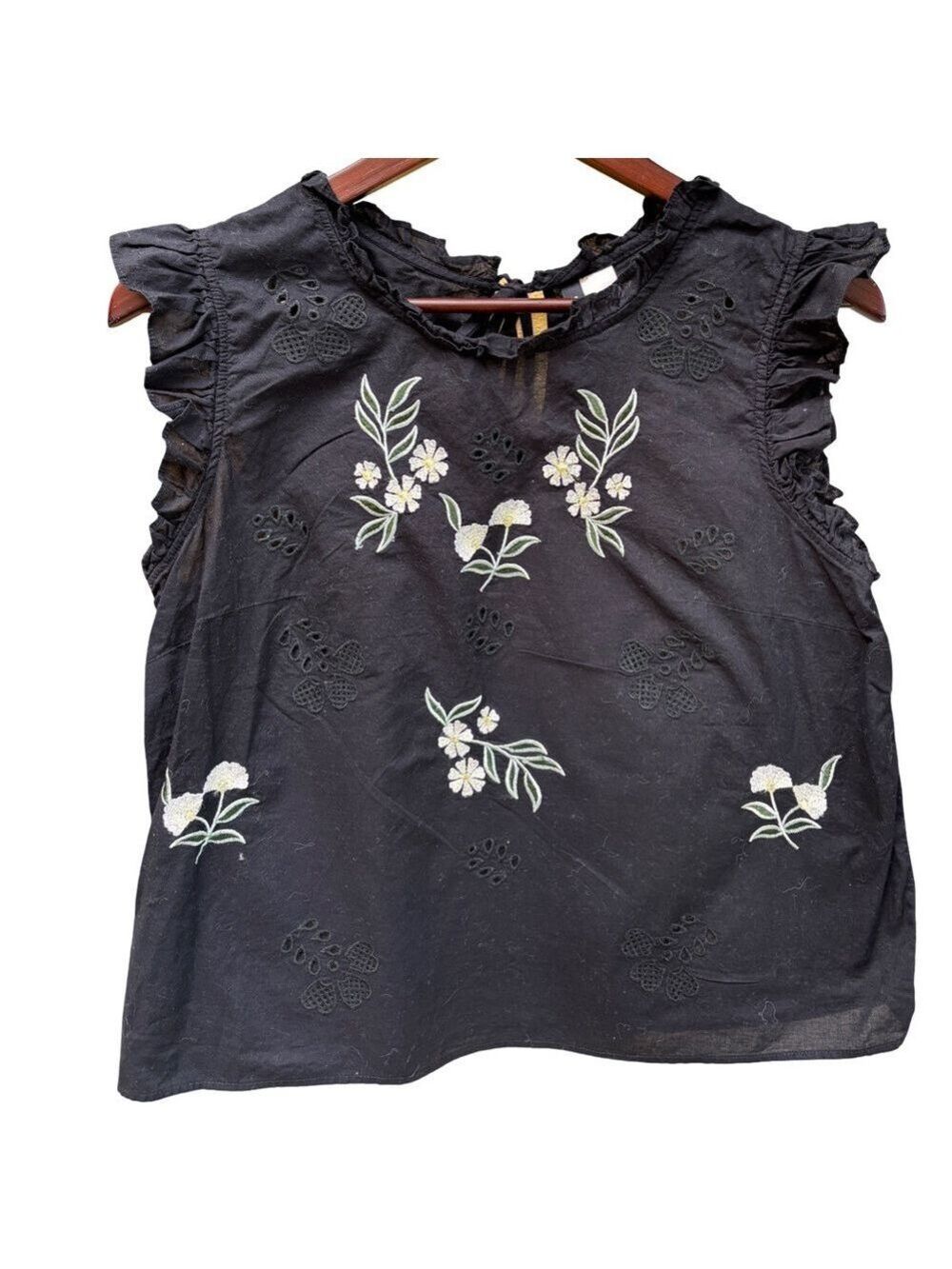 H&M Embroidered Black Cotton Sleeveless Top 14